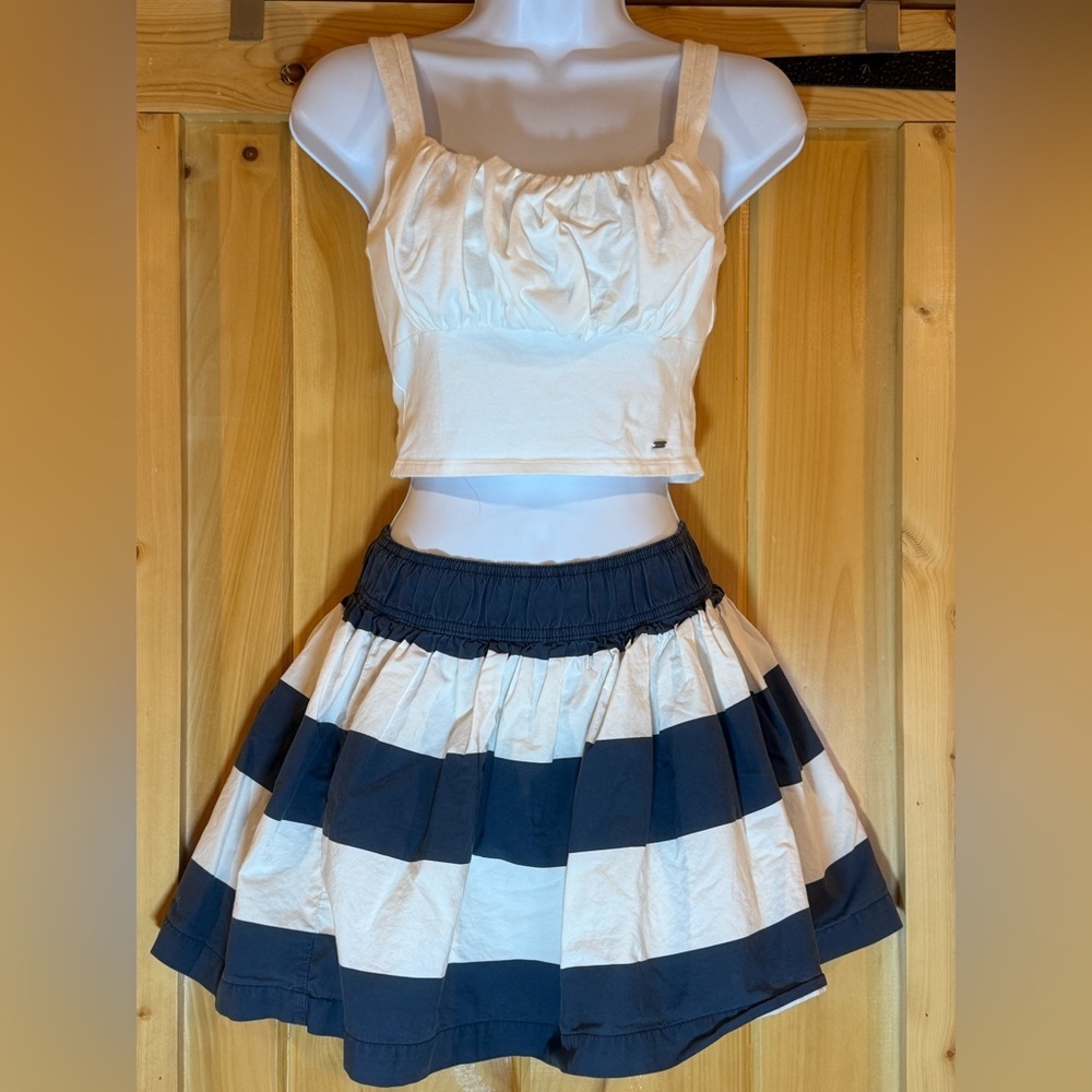 Hollister two-piece lot white bra, top and blue and white striped skirt, sz S